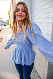 Denim Babydoll Cotton Smocked Woven Blouse (dropship)
