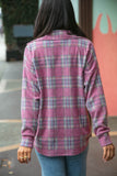 Dark Rose Brushed Hacci Plaid Button Down Jacket (dropship)