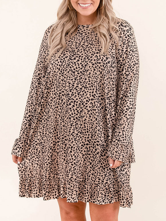 Plus Size Leopard Print Long Sleeve Mini Dress