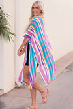 Striped Side Slit Open Front Cardigan