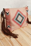 Weekender Coral Aztec Tweed Tassel Strap Tote (dropship)