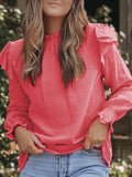 Frill Mock Neck Long Sleeve Blouse