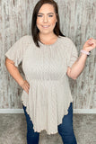 Beige Two Tone Jacquard Stripe Merrow Kint Top (dropship)