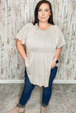 Beige Two Tone Jacquard Stripe Merrow Kint Top (dropship)