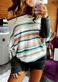 Multicolor Stripes Crew Neck Women Top