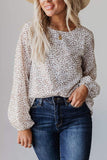 Leopard Crew Neck Long Sleeve Blouse
