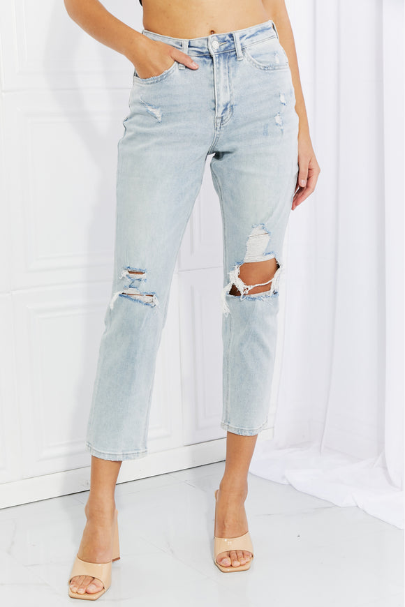 VERVET Stand Out Full Size Distressed Cropped Jeans