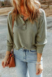 Buttoned Round Neck Long Sleeve Top