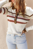 Striped Collared Neck Rib-Knit Top