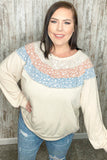 Taupe & Sky Blue Thermal Knit Out Seam Stitch Pullover (dropship)