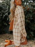 Plaid Collared Neck Long Sleeve Shirt Dress