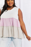 White Birch Full Size Watching the Sunset Color Block Babydoll Top