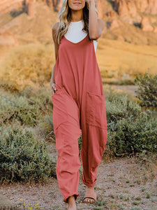 Full Size Sleeveless V-Neck Pocketed Jumpsuit