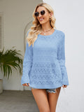 Round Neck Openwork Long Sleeve Knit Top