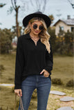 Collared Neck Cable-Knit Long Sleeve Blouse