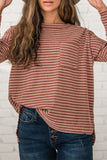 Striped Round Neck Long Sleeve Slit T-Shirt