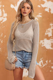 Openwork Round Neck Long Sleeve Knit Top