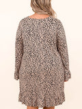 Plus Size Leopard Print Long Sleeve Mini Dress