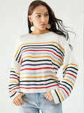 Striped Round Neck Dropped Shoulder Sweater