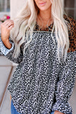 Animal Print Color Block  V-Neck Flounce Sleeve Blouse