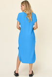 Double Take Full Size Round Neck Short Sleeve Slit Dress