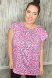 Fuchsia Floral Yoke Ruffle Short Sleeve Top (dropship)