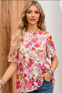 Floral Puff Sleeve Tied Blouse