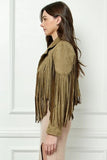 Veveret Suede Fringe Long Sleeve Moto Jacket