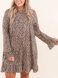 Plus Size Leopard Print Long Sleeve Mini Dress