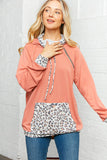 Mauve Leopard Pocket Zipper Double Neck Hoodie (dropship)