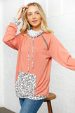 Mauve Leopard Pocket Zipper Double Neck Hoodie (dropship)