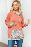 Mauve Leopard Pocket Zipper Double Neck Hoodie (dropship)