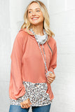 Mauve Leopard Pocket Zipper Double Neck Hoodie (dropship)