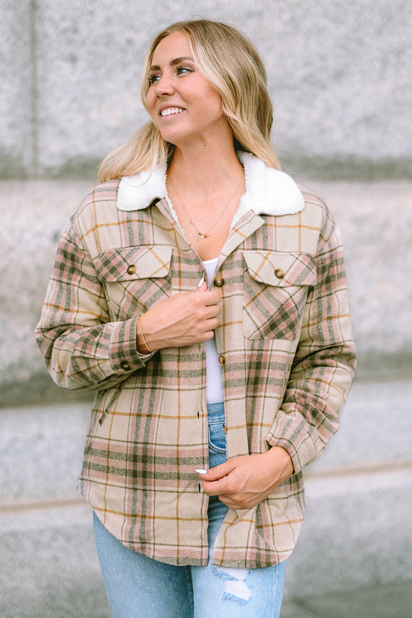 Plaid Collared Neck Button Down Jacket