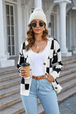 Button-Up Plaid V-Neck Dropped Shoulder Cardigan