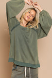 POL Back Cross Strap Detail Balloon Sleeve Sweatshirt