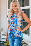 Abstract Print Ruffle Shoulder Top