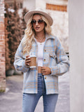 Plaid Dropped Shoulder Collared Jacket