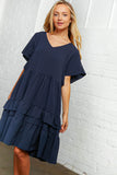 Navy Crepe V Neck Multi Tiered Woven Dress (dropship)