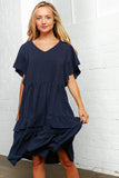 Navy Crepe V Neck Multi Tiered Woven Dress (dropship)