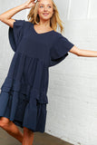 Navy Crepe V Neck Multi Tiered Woven Dress (dropship)