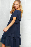 Navy Crepe V Neck Multi Tiered Woven Dress (dropship)