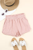 Striped Frayed Hem Paperbag Shorts