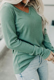 Ribbed V-Neck Long Sleeve T-Shirt