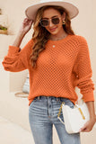 Round Neck Openwork Dropped Shoulder Knit Top