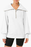 Pocketed Quarter Zip Collared Neck Sweatshirt