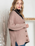 Full Size Button-Up V-Neck Long Sleeve Cardigan