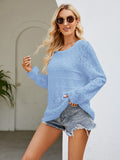 Round Neck Openwork Long Sleeve Knit Top