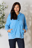 Zenana Half Snap Long Sleeve Hoodie with Pockets