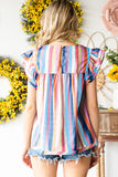 Multicolored Stripe Flutter Sleeve Blouse